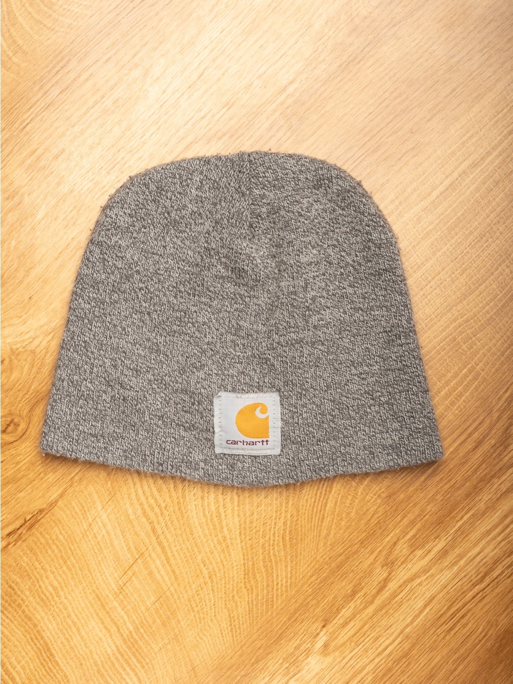 Carhartt Gray Knit Beanie with Yellow Logo Patch